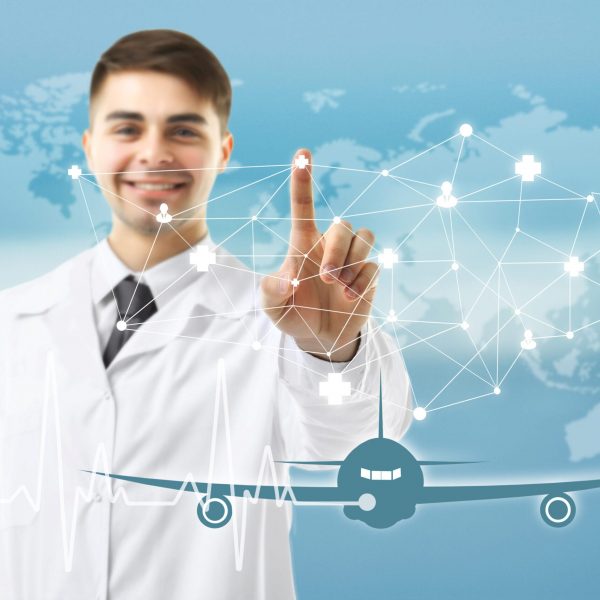 Doctor,Touching,Virtual,Screen.,Medical,Tourism,Concept Doctor,Touching,Virtual,Screen.,Medical,Tourism,Concept